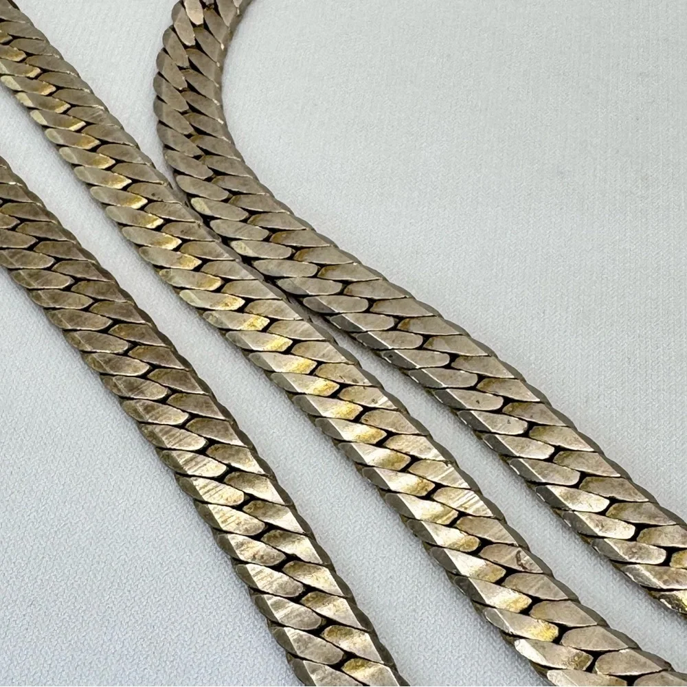 Vintage Gold Tone Herringbone Chain Necklace Classic Flat Link Statement